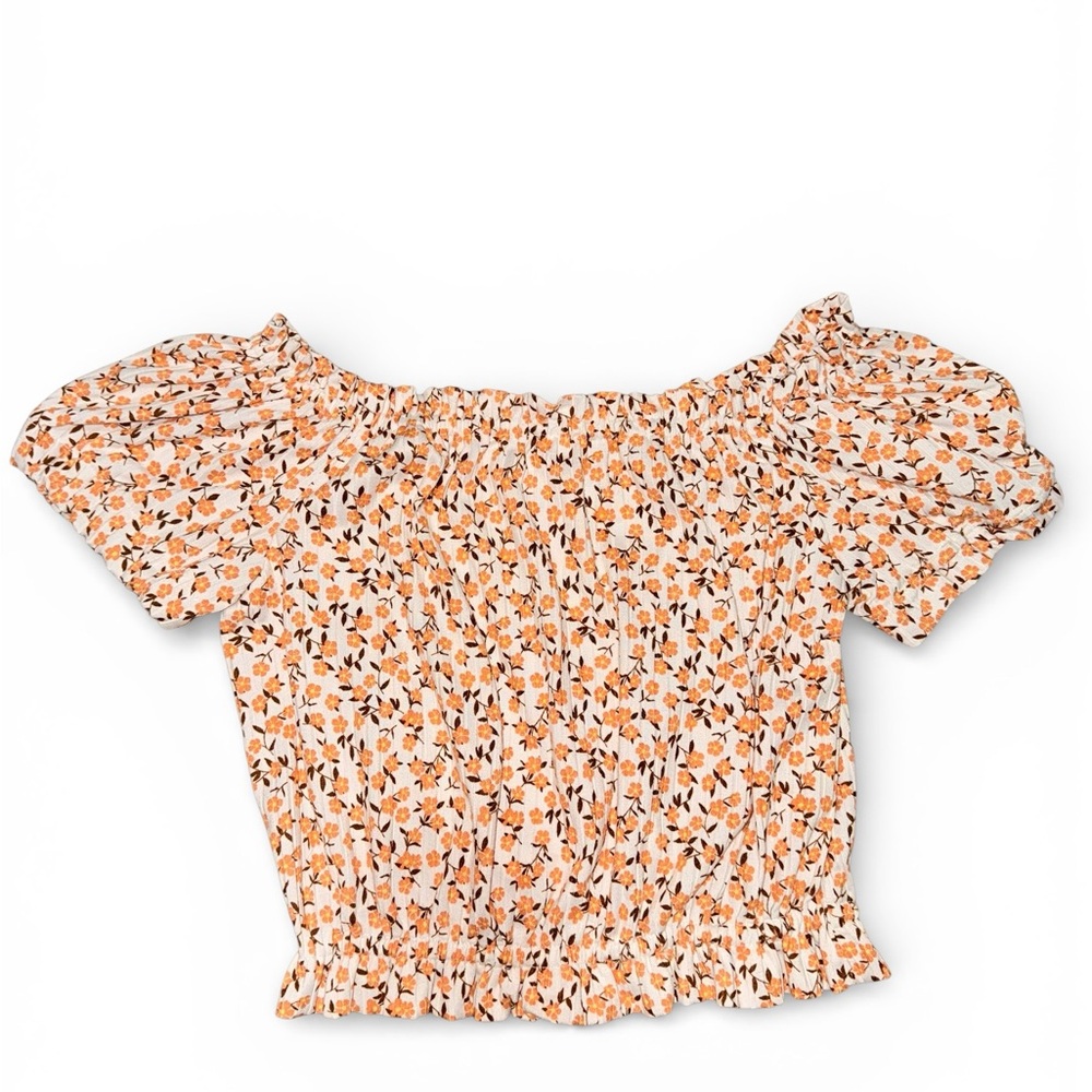 Orange Floral Smocked Peasant Top – Heart and Arrow – Size L🍑